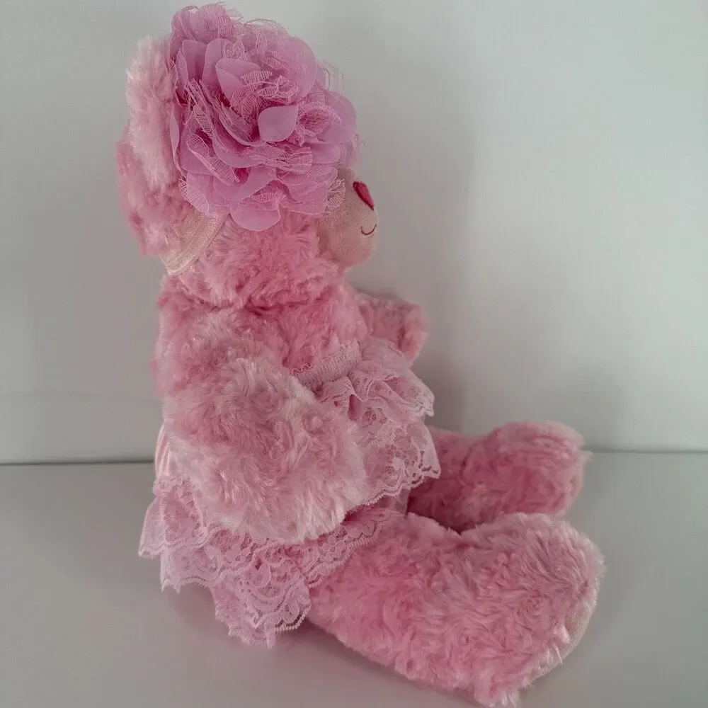 Build A Bear Pink Teddy Bear Plush Stuffed Animal BABW 16” Heart Nose Cute - Picture 4 of 14